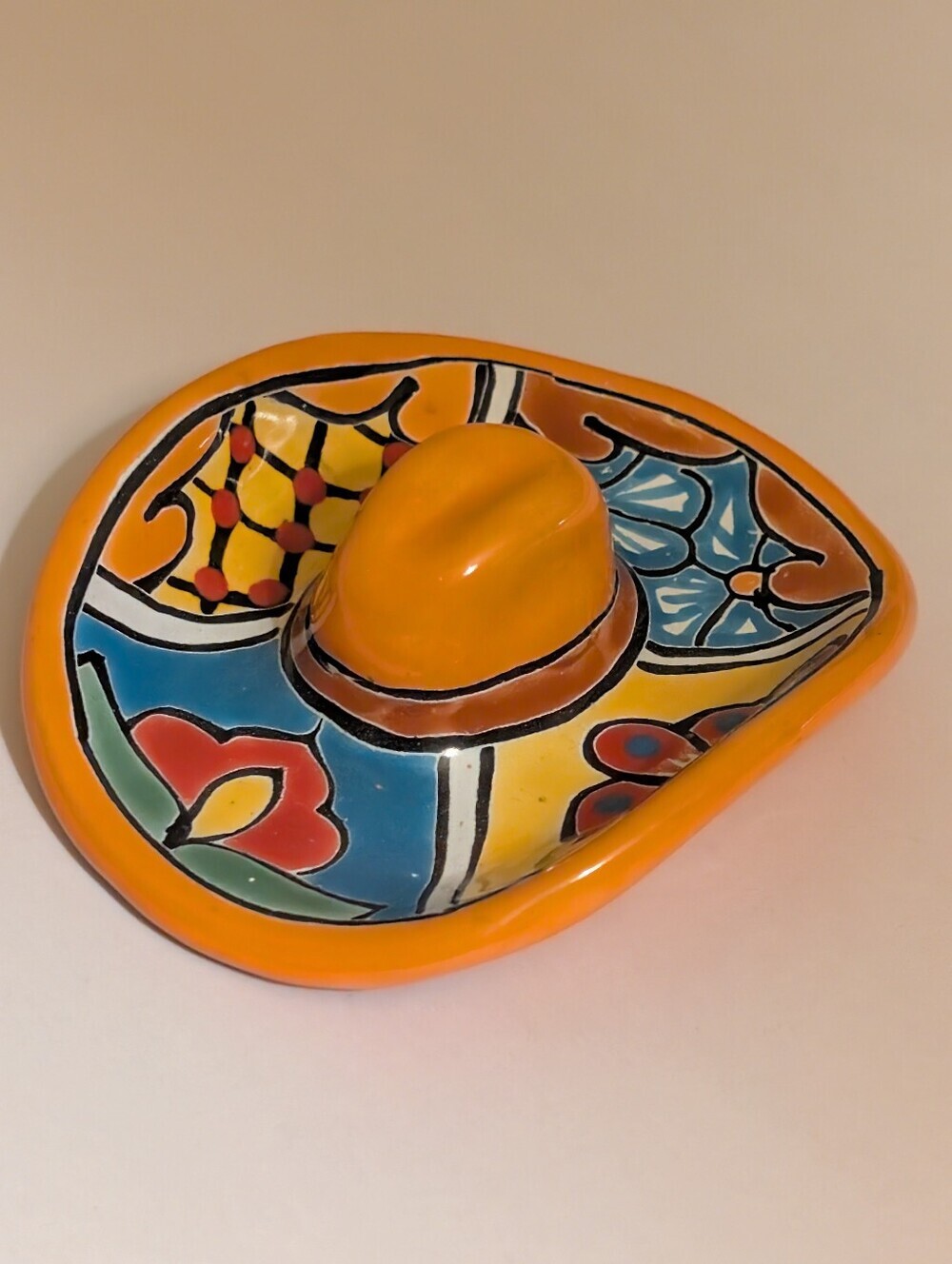 Mexican Talavera style Pottery cowboy hat ceramic trinket dish Boho